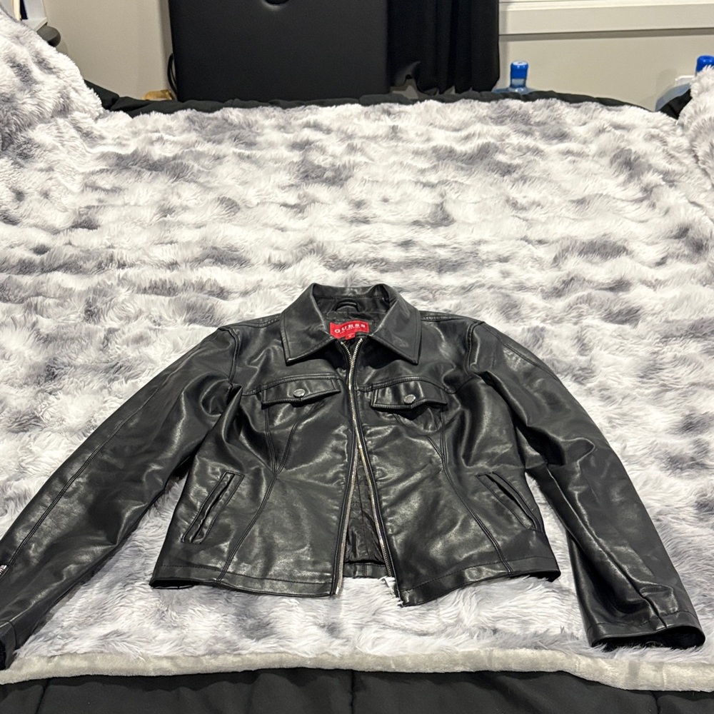 Guess Black and Red Leather Jacket